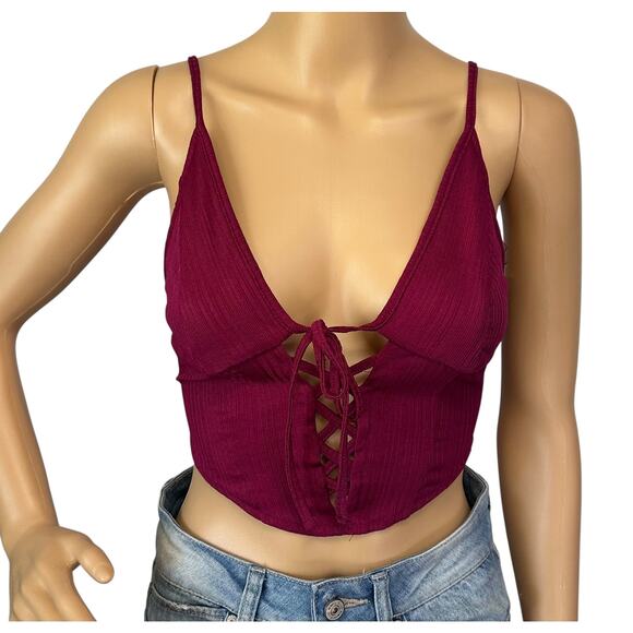 Urban Outfitters UO Rina Triangle Cami Burgundy Red Corset Top Size XS - Picture 5 of 14